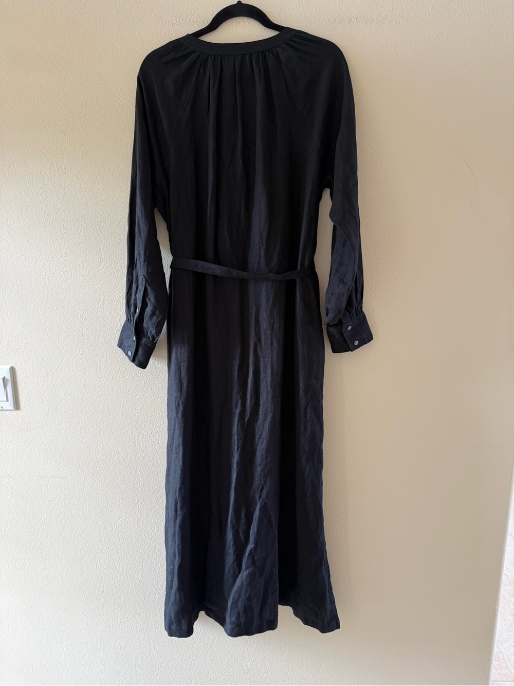 J. Crew Black 100% Linen Long Sleeve Maxi Dress with Waist Tie - Picture 6 of 8